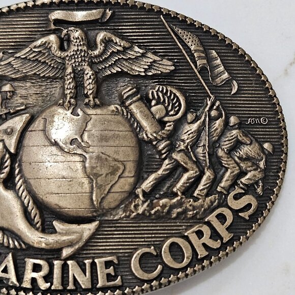 USMC Marine Corps Solid Brass Belt Buckle By Award Design Medals Vintage 1980s - Picture 3 of 9